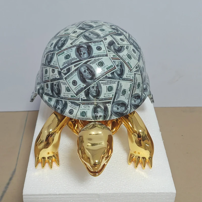 Customized Electroplating Coating Turtle Statue 40cm Resin Cartoon Tortoise Sculpture for Art Gallery Display