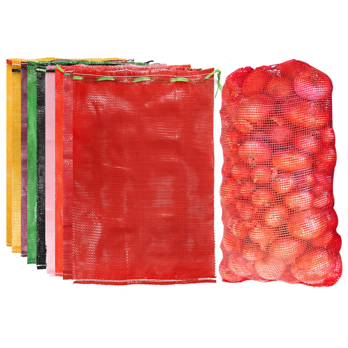 Red Tubular Mesh Bag for Packaging Potatoes Onions Plastic PP Mesh Bag with Custom Drawstring and Sizes for Senegal Markets