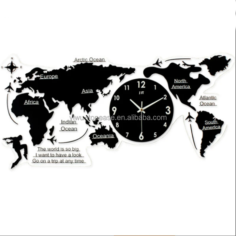 Details about   Wall Clocks 3D Map World Acrylic Modern Quiet Time Home Decorations Globe Clock 