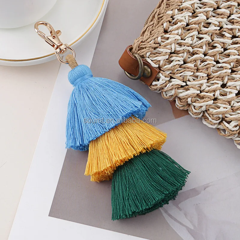 New Bohemian Tassel Key Chain Handmade Multi Layer Cotton Thread Tassel ...