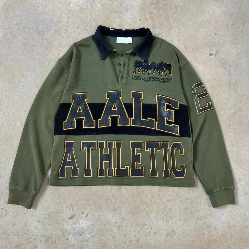 Custom Streetwear Oversized Rugby Jersey Shirts Cropped Fit Boxy Screen Printing Embroidery Man Knitted Cotton Polo Long Sleeve gallery 2