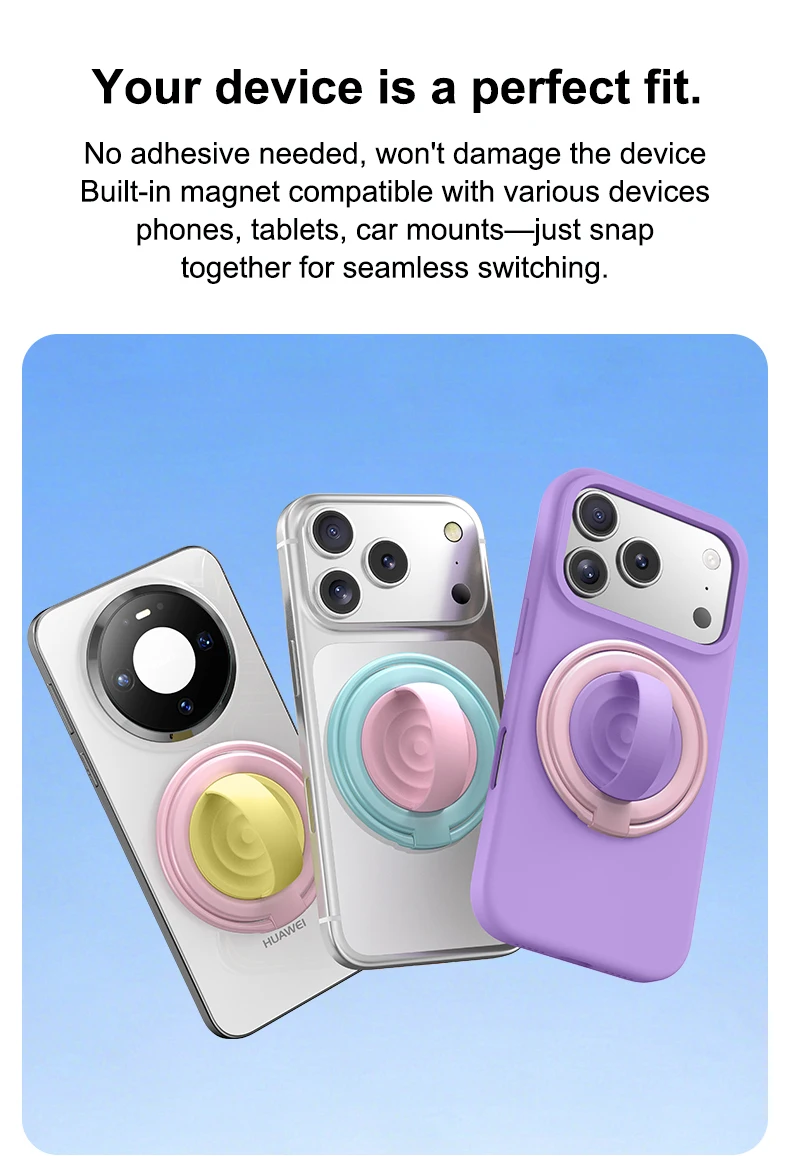 Double Ring Magnetic Phone Holder Silicone Grip Stand with Foldable Kickstand for Hands Free Viewing Smartphone