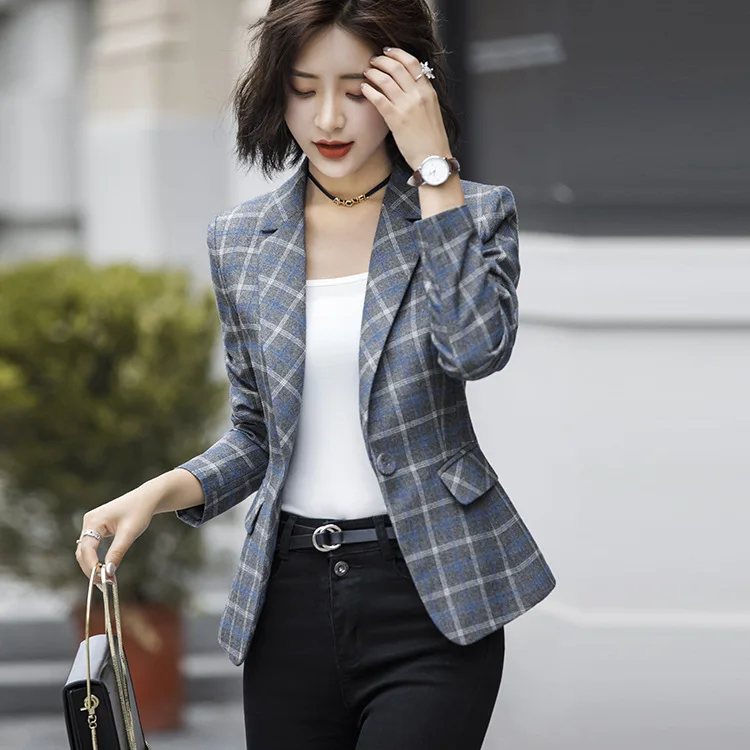Plaid Blazer And Plaid Women's Suit Fashion Women's Grey