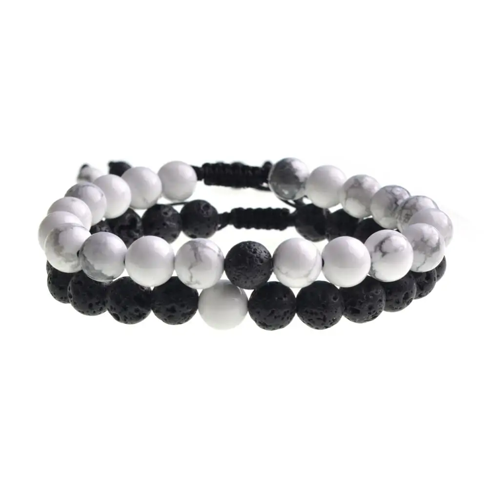 Vicima Yin Yang Beaded Stretch Bracelets - 8mm Black & White Set For Men & Women - View #5