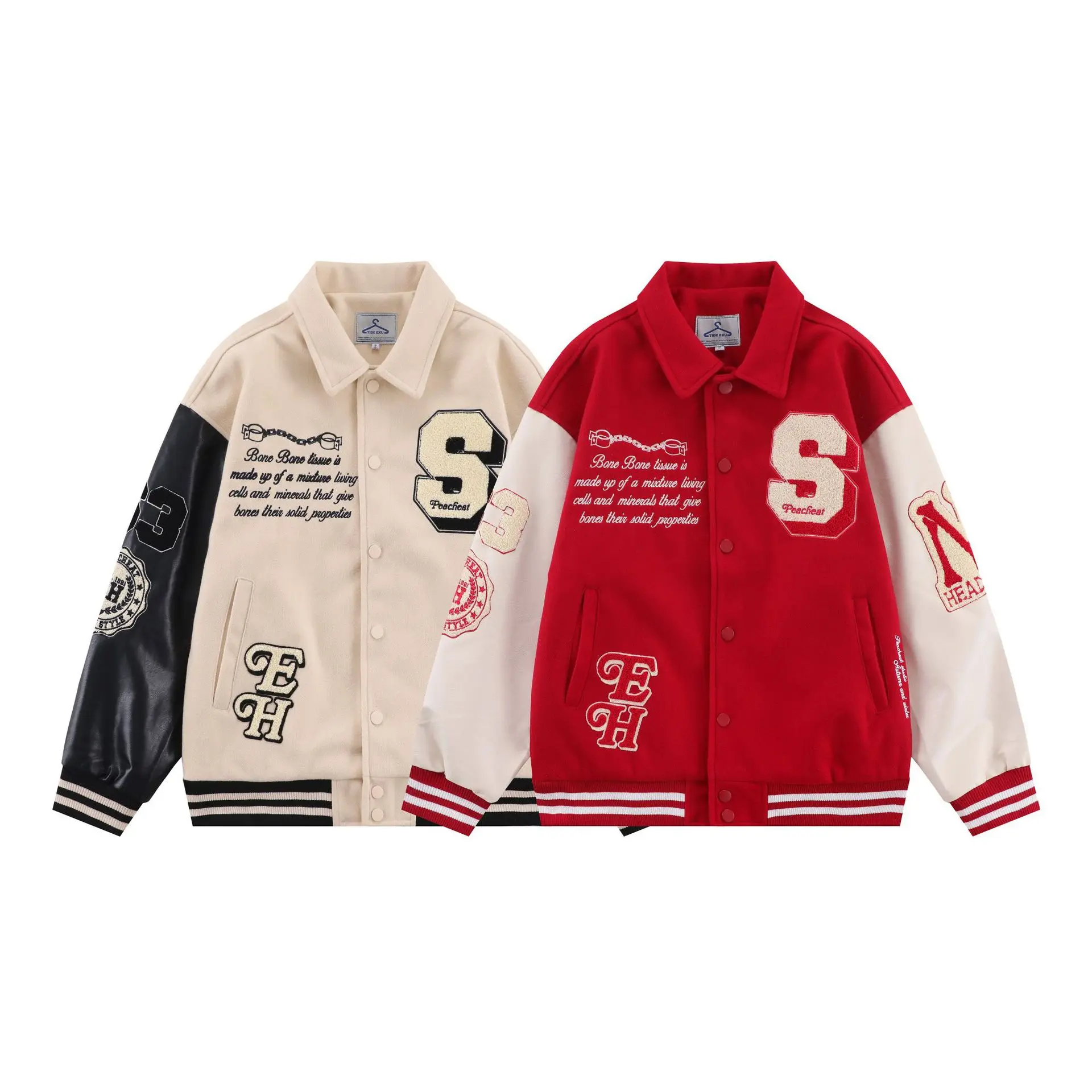 TIDEEKU Fashion Brand Wholesale American Vintage Ruffian Baseball Clothes  Hong Kong Fashion Brand Loose Versatile Coat