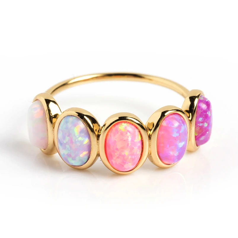 Gemnel Oval Opal Ombre Candy Band 18K Gold Plated 925 Sterling Silver Rings Women Custom Fine Jewelry