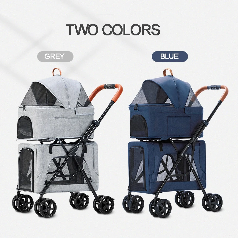 Double-layer Pet Stroller Pets Trolley Carrier Portable Foldable Four Wheeled Detachable Handbag For Dogs Cats