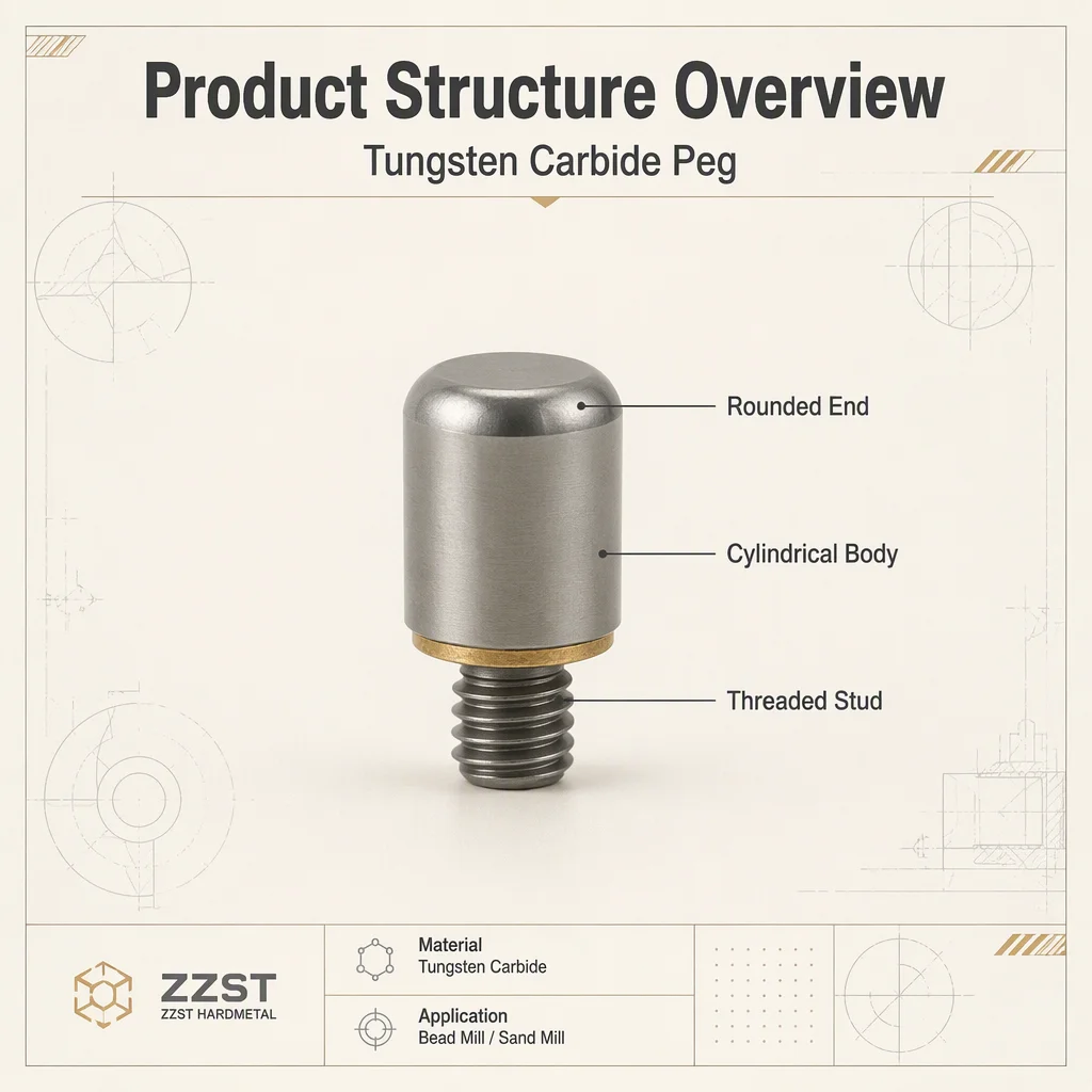 ZZST Tungsten Carbide Peg for Bead Mill / Sand Mill Carbide Rod Pin Cemented Carbide Peg