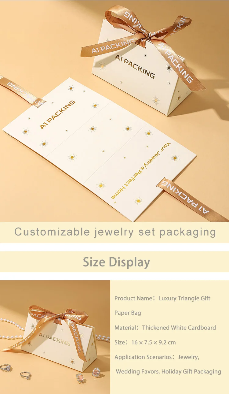 A1 New Style Triangular Paper Boutique Gift Paper Bag With Ribbon  Party Wedding Candy Favor Gift Bag factory