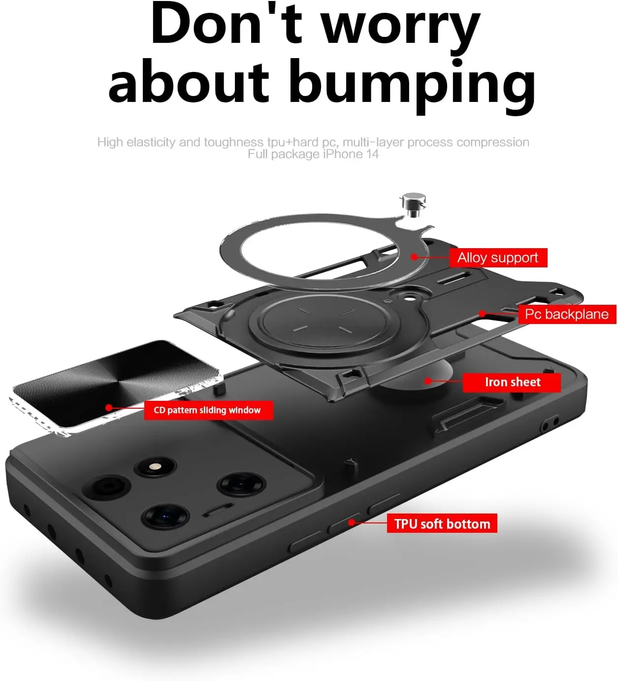 Ring Holder PC Phone Case for Tecno Spark Go 2024 Armor Design Shockproof Car Mount Magnetic Slide Camera Back Cover