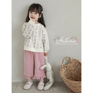 2023 Girls' Autumn Winter Soft Wavy Edge Sweater Children's Comfortable Warm and Casual Top