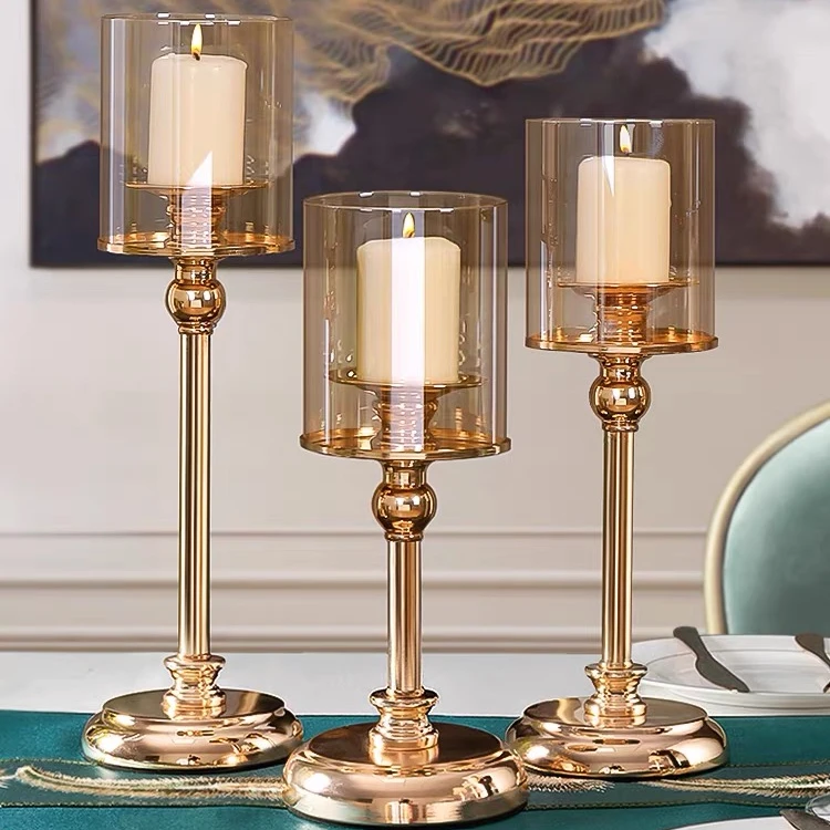 Роскошный металлический подсвечник, палочки, контейнер для восковых свечей, стеклянный цилиндр, декор для свадьбы, мероприятия, домашней вечеринки, подсвечник