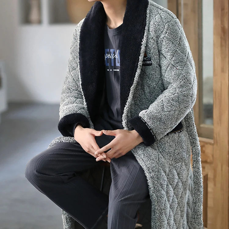 Hot Selling Luxury Home Thick Coral Waistband Knee Length Fleece Polyester Man Bathrobe