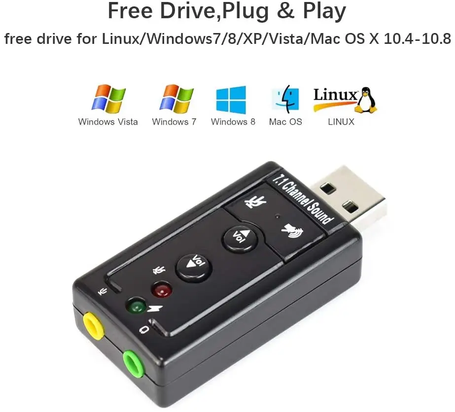 7.1 External USB Sound Card 3.5mm Jack Headphone Audio Adapter Mic - Phone Sound Card for Win Mac Compter Android