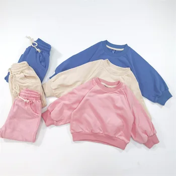 Boys 'and girls' autumn clothes New Fashion outfit simple terry sweatshirt and sweatpants sports casual two-piece suit