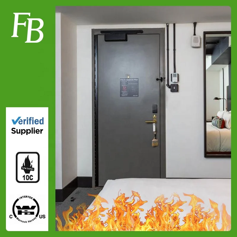 Fire Proof and Sound Insulation Fire-Rated Wood Door MDF Material Finished Surface Push and Pull Opening Door