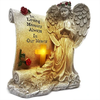 Wholesale custom design sympathy gift resin memorial garden resin angel with solar LED light