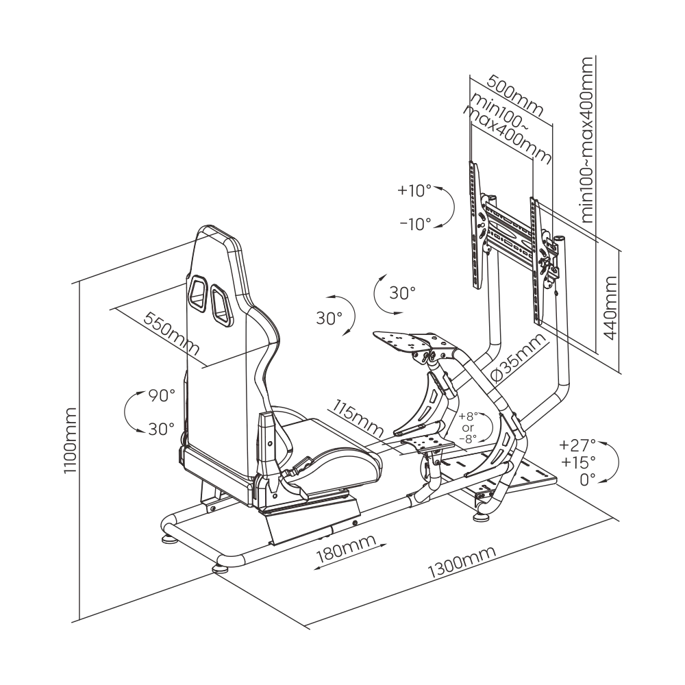 Супер красный классический профессиональный уровень спортивный гоночный руль регулируемый симулятор сиденья кабины с одним креплением на монитор