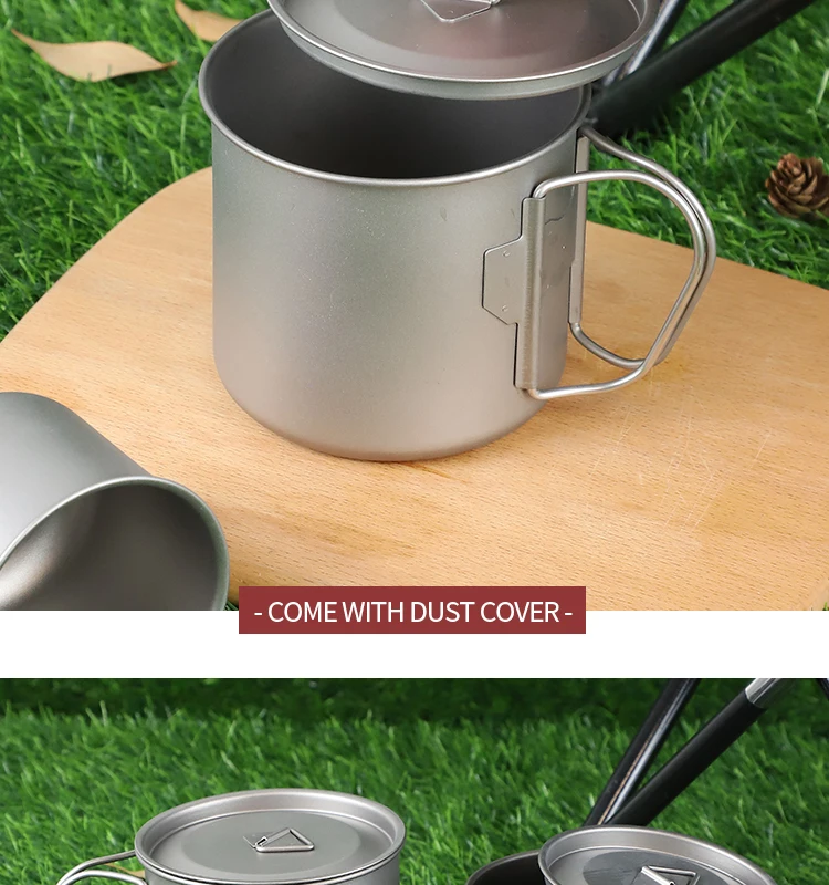 Titanium Hiking Cup With Folding Handle Outdoor Camping Cup With