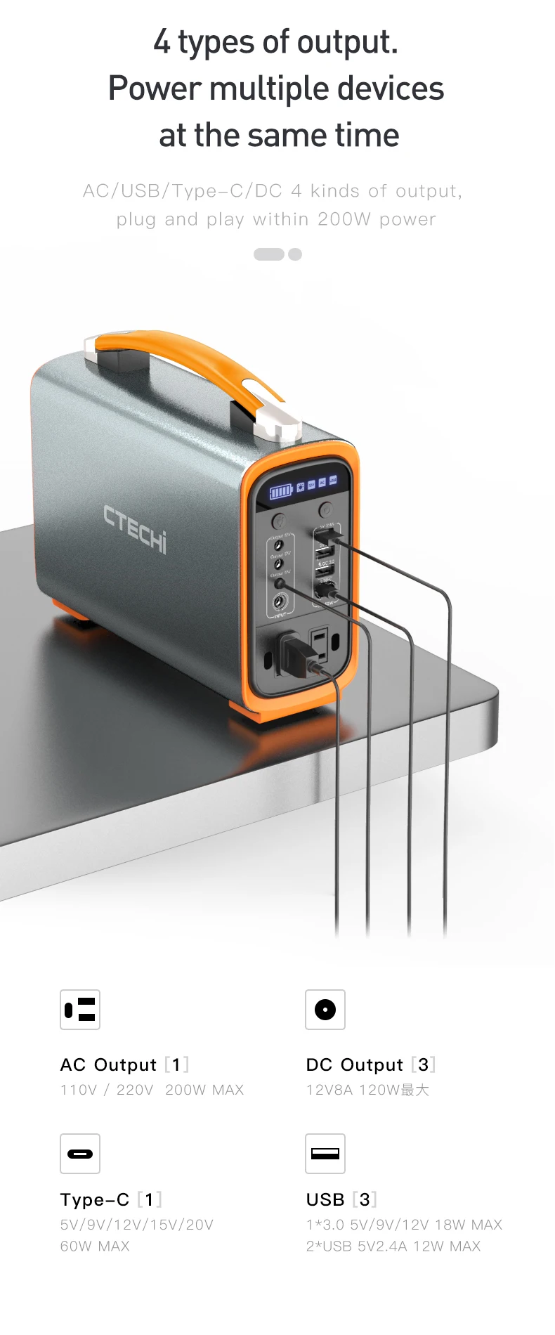 CTECHi – groupe électrogène solaire Portable GT200 Pro, 200W