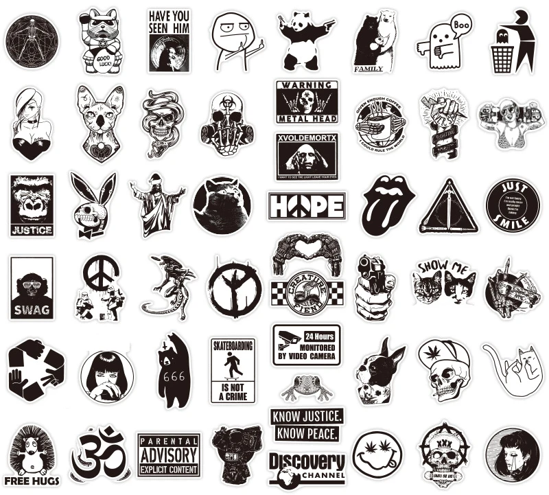 200 Gothic-Aufkleber Set – Schwarz-weiße Vinyl-Sticker Für Laptop, Wasserflasche & Skateboard