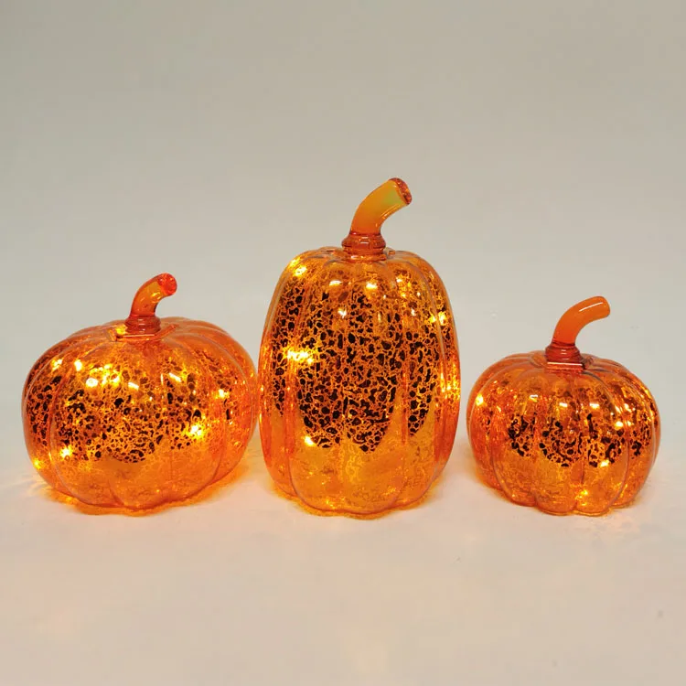 Battery Operated Custom hand made mercury glass pumpkin light decorative tabletop Thanksgiving Autumn Fall decoration wholesale manufacture