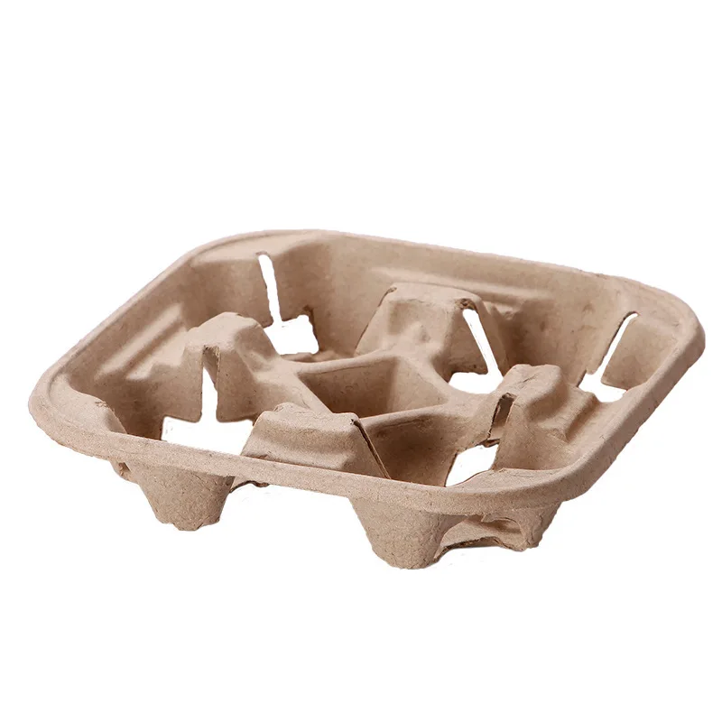 Wholesale Custom printed paper pulp 2/4 Coffee Cup Hot Drink cup holder tray Carrier Pulp cup holder factory