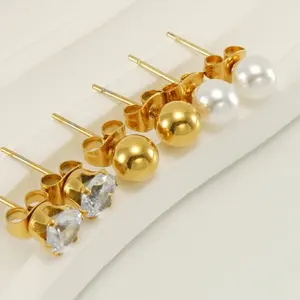 Trendy Niche Design 18K Stainless Steel Pearl Stud Earrings Women Simple China Wholesale