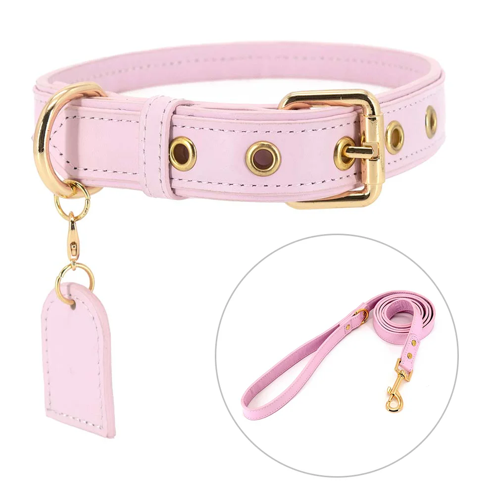Luxury Vegan Leather Pet Collar Airtag Dog Leash Faux Leather Dog
