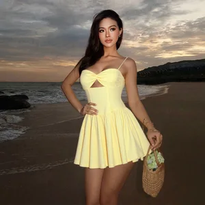 Clothing Manufacturer New Women's Dress: Pleated Slimming Strapless Hollow Out Sexy Ladies Dress Women's Summer Dress