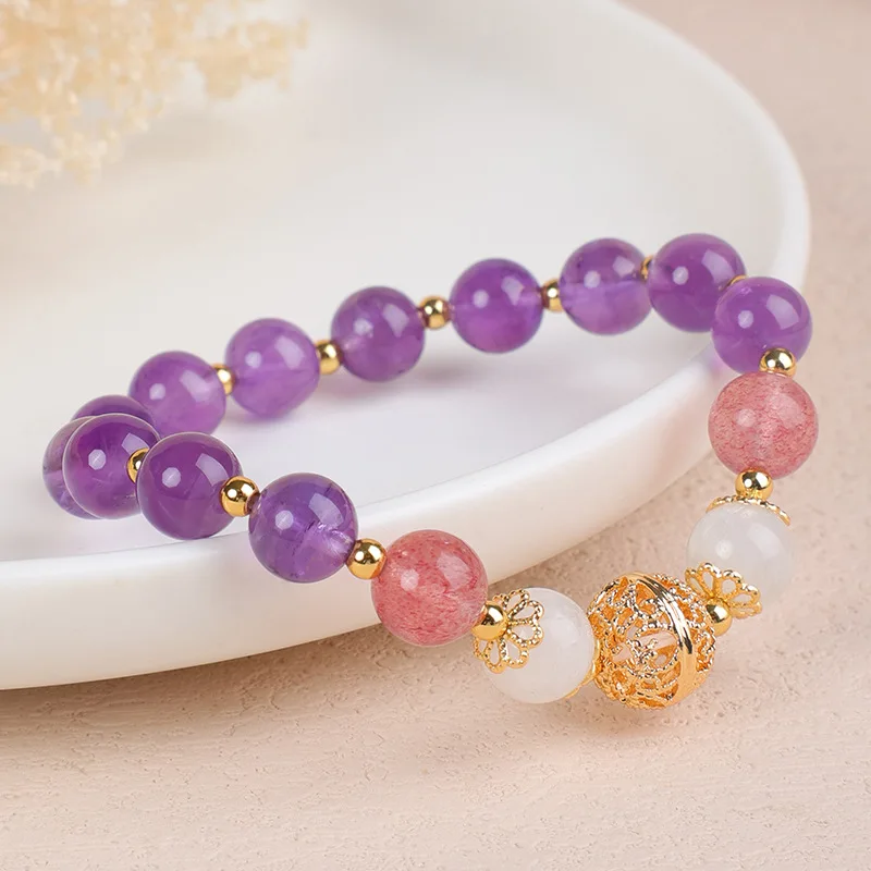 Dainty Multiple Authentic Amethyst Crystal Bracelet With Charms Natural ...