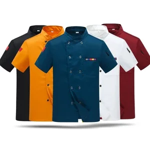 Unisex Men Women Short Sleeve Black White Chef Jakcet Food Service Catering Kitchen Work Uniform