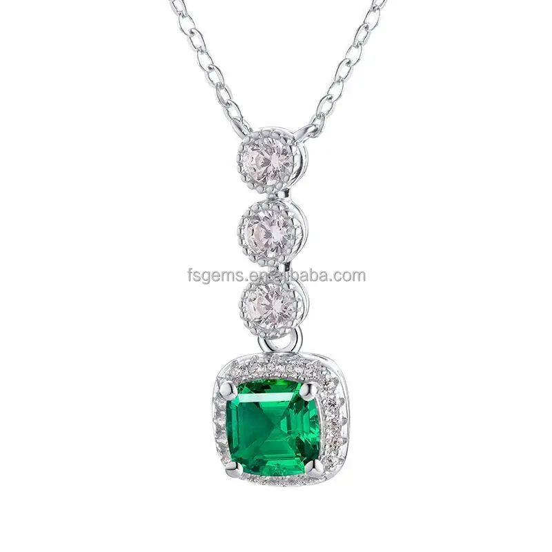 2021 Luxury Jewelry S925 Silver Emerald Pendant Lab Grown Emerald Stone  for WOMEN'S Pave Setting Gift Party