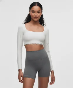 High Quality Customize OEM Women's Solid Sportswear Long Sleeves Set High Waist Shorts Practice Wear Yoga Manufacturer Own Label