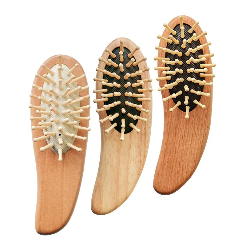 Wholesale LOGO 3 pieces rubber wood massage hair comb women wood handle comb and brush portable massage airbag comb