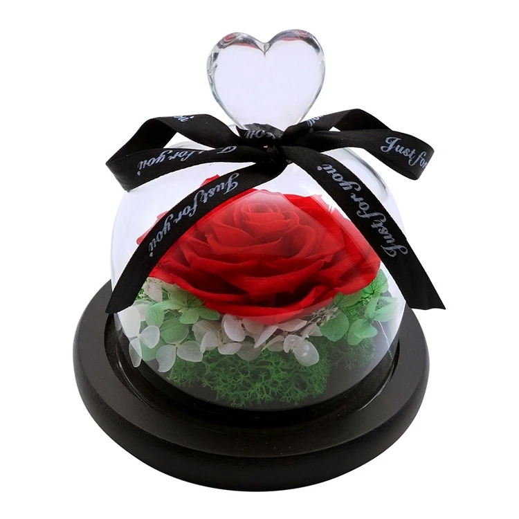 Цветки галактики консервированные розы в стеклянном куполе со светодиодной подсветкой и деревянной