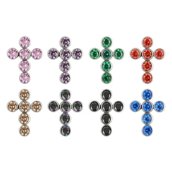 G23 Titanium Ear Studs Cross Shape Labret Lip Piercing Jewelry 16G Zircon Inlay Fashion Waterproof Women Earrings