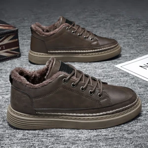 Men's High Top Winter Shoes with Plush Versatile Anti-Slip Wear-Resistant Chef Features for Spring Daily Wear