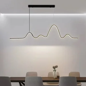 Nordic  LED Restaurant Pendant Light Modern Minimalist Bar Counter Long Strip Aluminum Creative Lighting Fixture Showroom