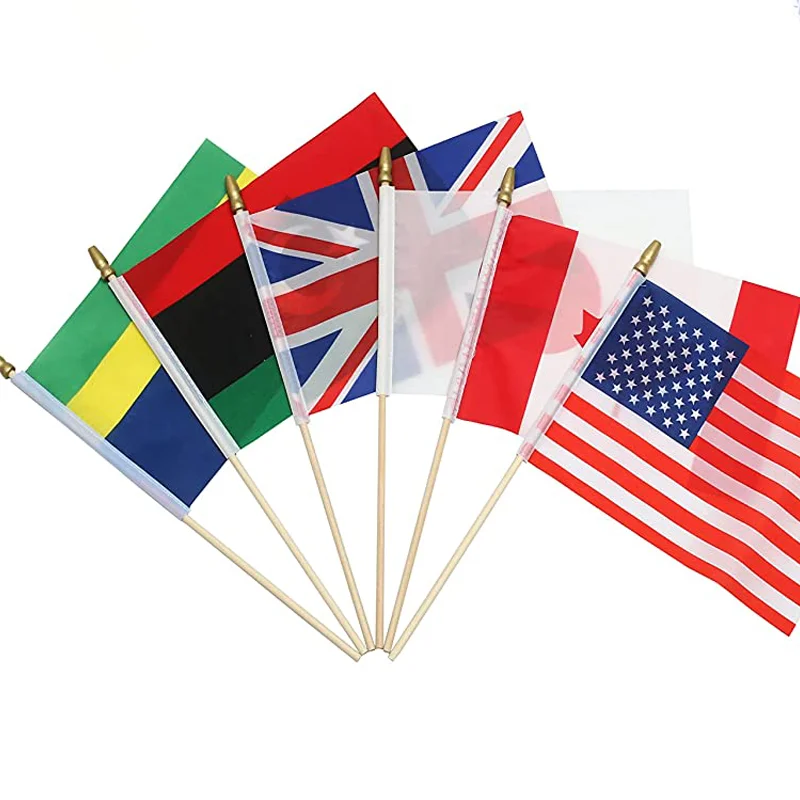 Flag suppliers 100%polyester custom fans small hand us flag printed germany stick flag with wood pole