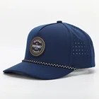 Custom 5 Panel Rubber Pvc Logo Rope Baseball Cap,Waterproof Laser Cut Drilled Hole Perforated Hat,Curved Brim Navy Blue Dad Hat