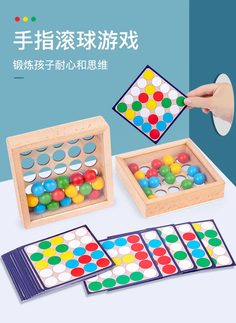 Wooden Finger Beads Toys Kids Hand-eye Coordination and Color Cognition Wooden Bead Toys