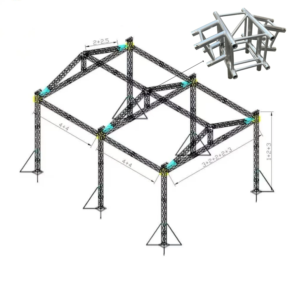 Aluminiumspidstruss hjørneblok, trusstagsforbindelse til tag, heavy-duty hjørne til stor begivenhedsstage, truss 400x400 mm, 5-vejs