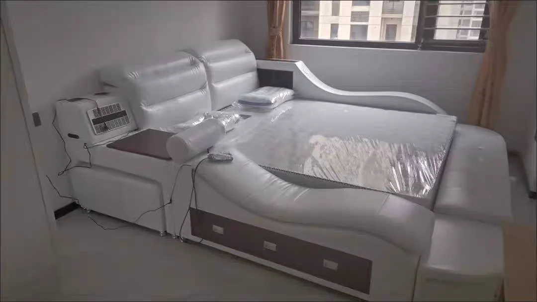 Modern Luxury Smart Bed Room Furniture Leather Bed With Speaker Usb Charger Massage Sofa Beds 5035