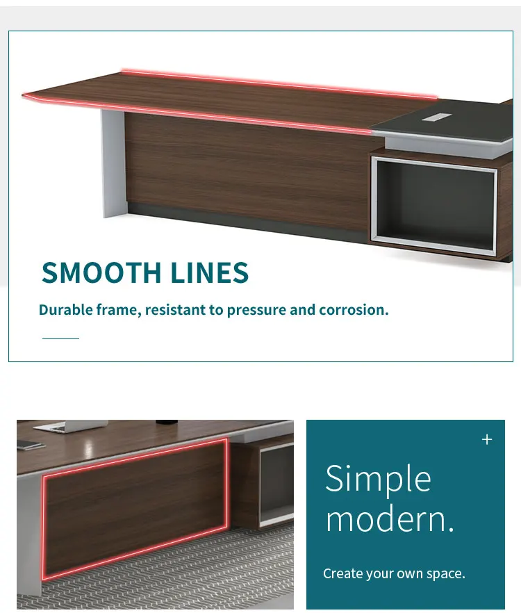 Luxury office furniture panel office desks large steady L shaped manager desk