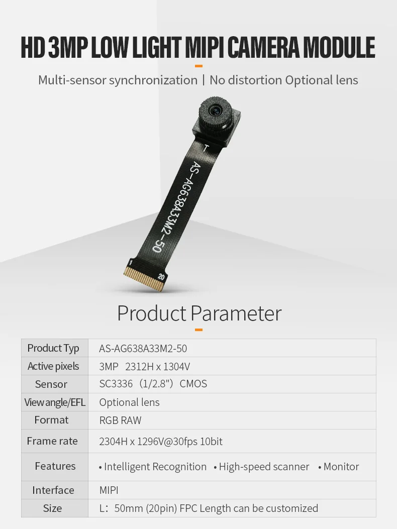 DGZX SC3336 3MP High Sensitivity GPS Camera Module High SNR Low Light Face Recognition Mipi Interface插图