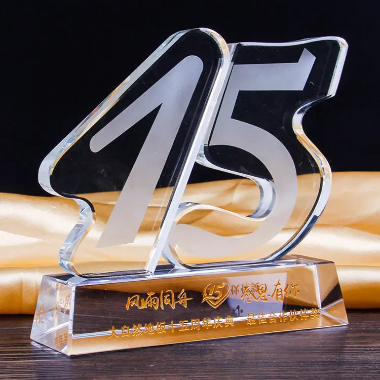 Professional Factory's Custom Crystal Trophy 5 10 15 Years Anniversary UV Printed Glass Crafts for Gift details