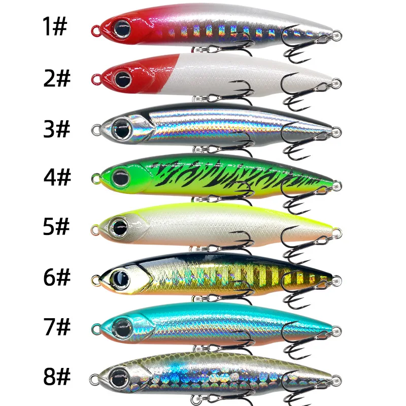crayon fishing lure Topwater Pencil 6g/12g Hard Bait, Walk-the-Dog Action, Treble Hooks, Saltwater-Ready With Reflective Coating DW604 Color LENPABY 6PCS Pencil Fishing Lures