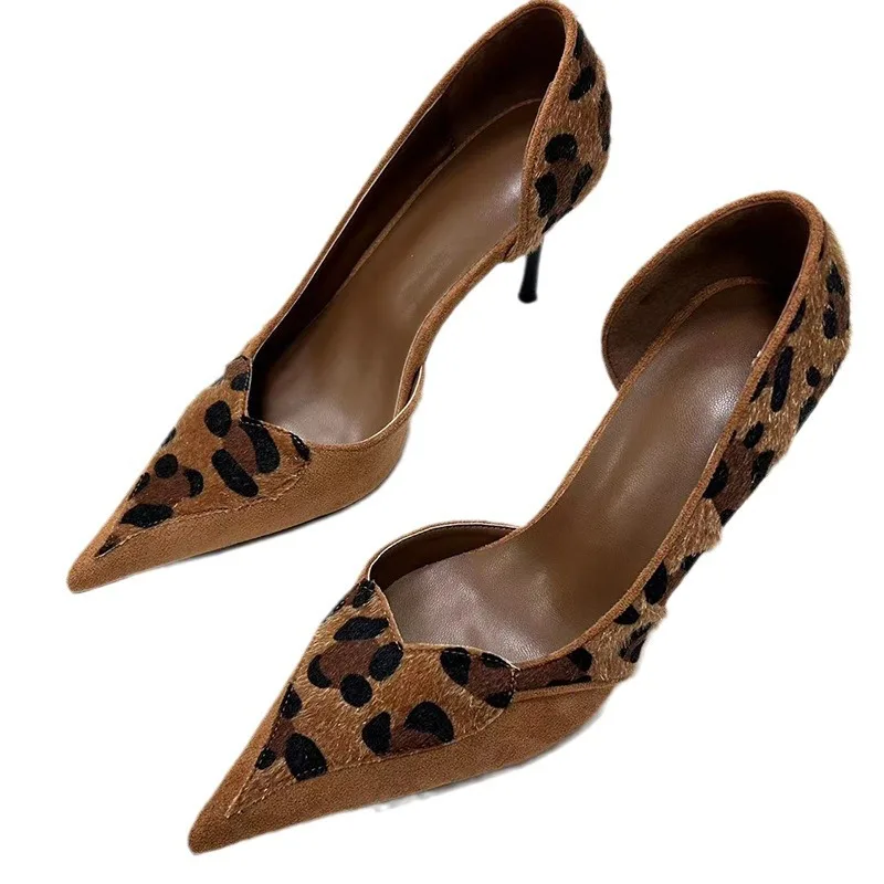2024 Closed Women Latest Pointed Toe Stiletto Pumps Leopard Pattern Shoes Animal Prints Maillard Ladies Nice High Heel Shoe - Image 5
