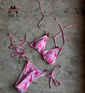 MLY OEM Custom Sexy Women's Swimsuit Adjustable Mini Bathing Suit Letter Patterns Cheeky G-string Bikini